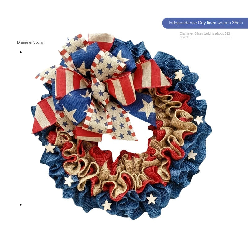 Patriotic Burlap Flower Ring Hanging Door Decoration