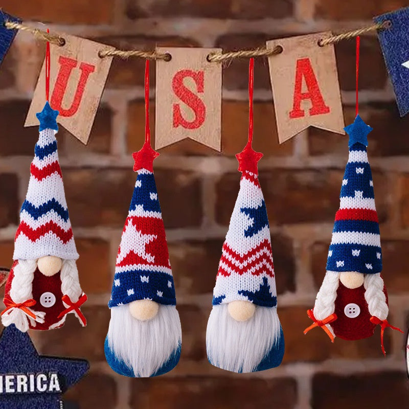 Patriotic Knitted Gnome Ornament for Festive Displays
