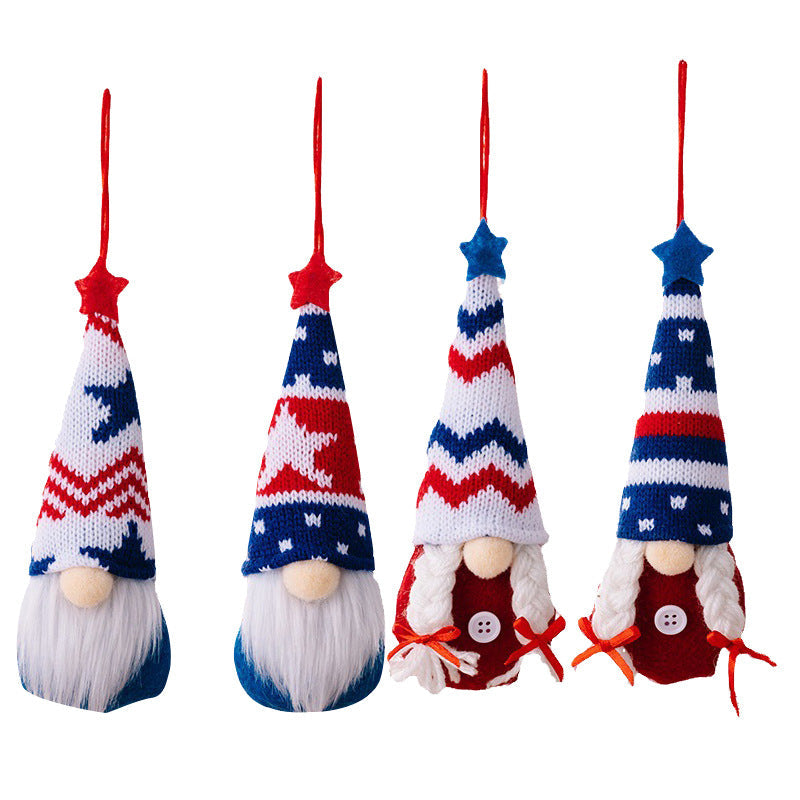 Patriotic Knitted Gnome Ornament for Festive Displays