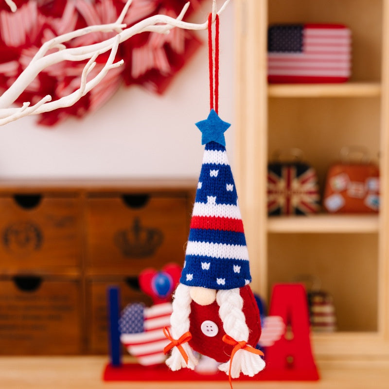 Patriotic Knitted Gnome Ornament for Festive Displays