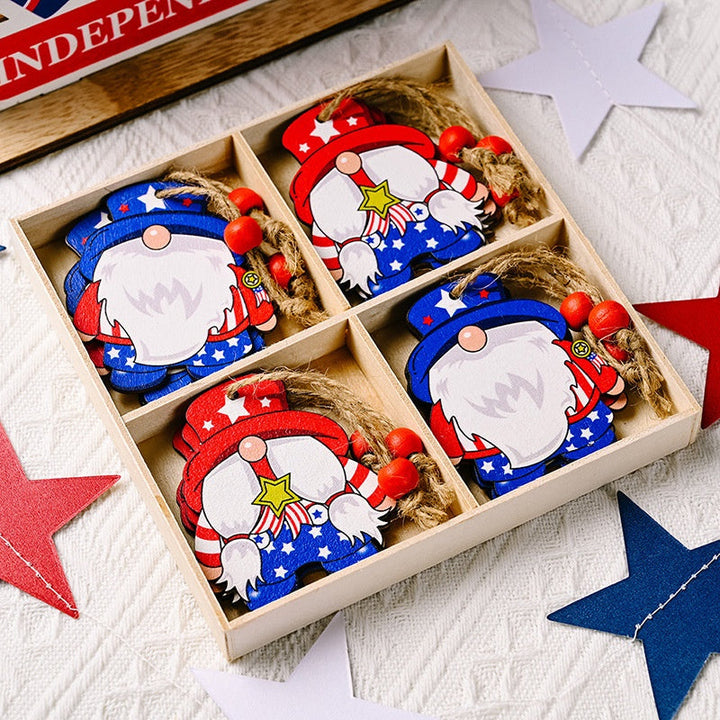 Wooden Gnome Ornaments for Patriotic Holiday Decor