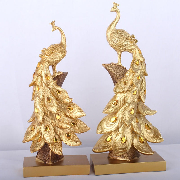 Peacock Sculptures Pair for Elegant Living Room Decor