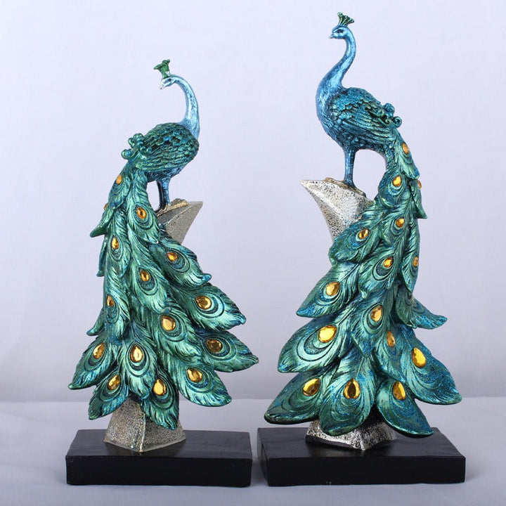 Peacock Sculptures Pair for Elegant Living Room Decor