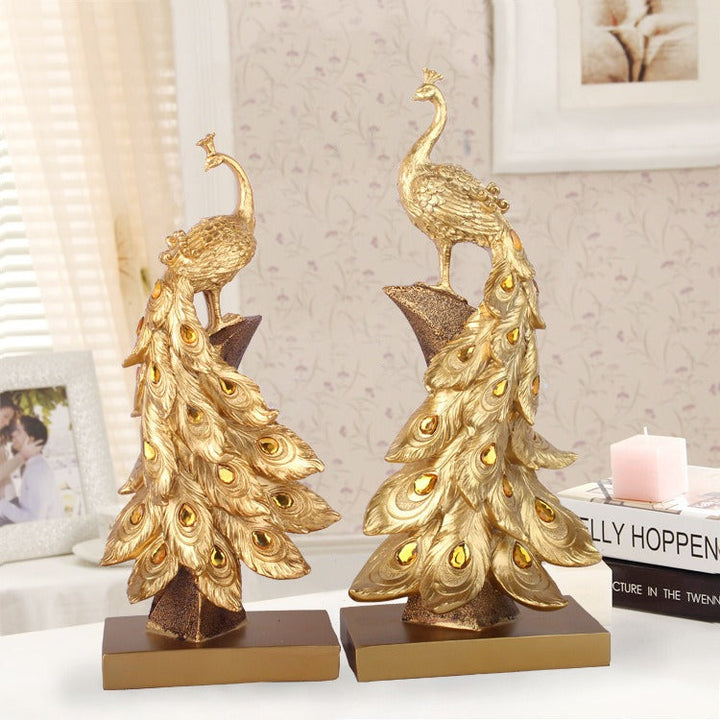 Peacock Sculptures Pair for Elegant Living Room Decor