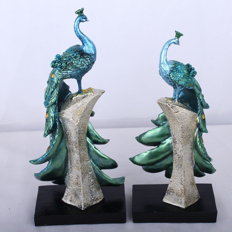 Peacock Sculptures Pair for Elegant Living Room Decor