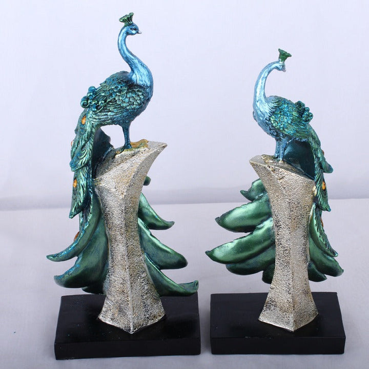 Peacock Sculptures Pair for Elegant Living Room Decor