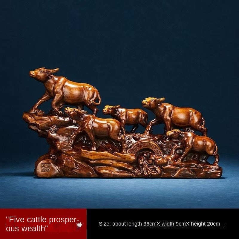 Five-Bull Prosperity Sculpture for Living Room Decor