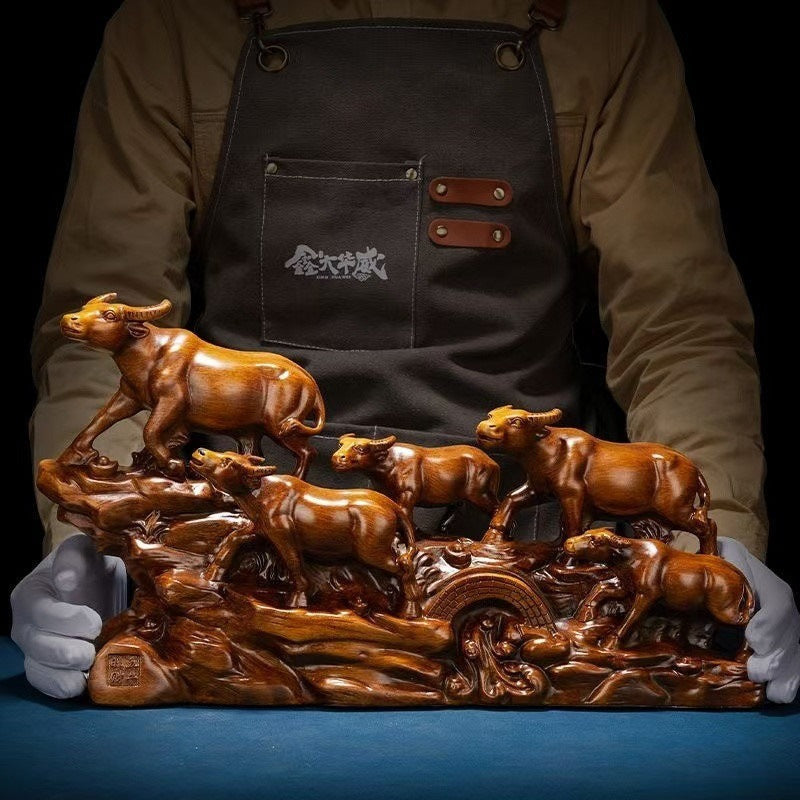 Five-Bull Prosperity Sculpture for Living Room Decor