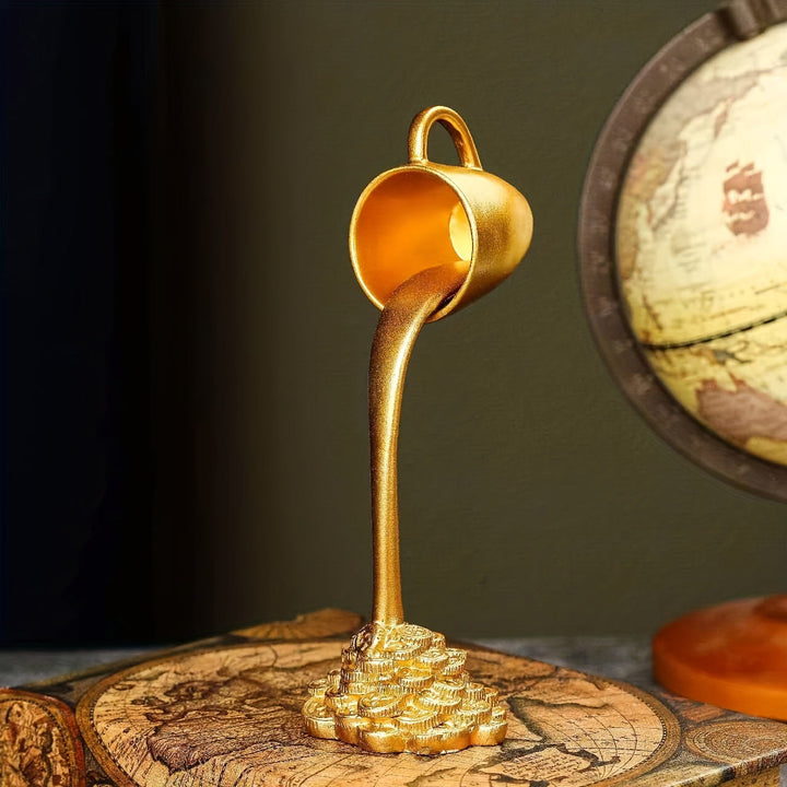 Floating Coffee Cup Ornament With Golden Coin Base