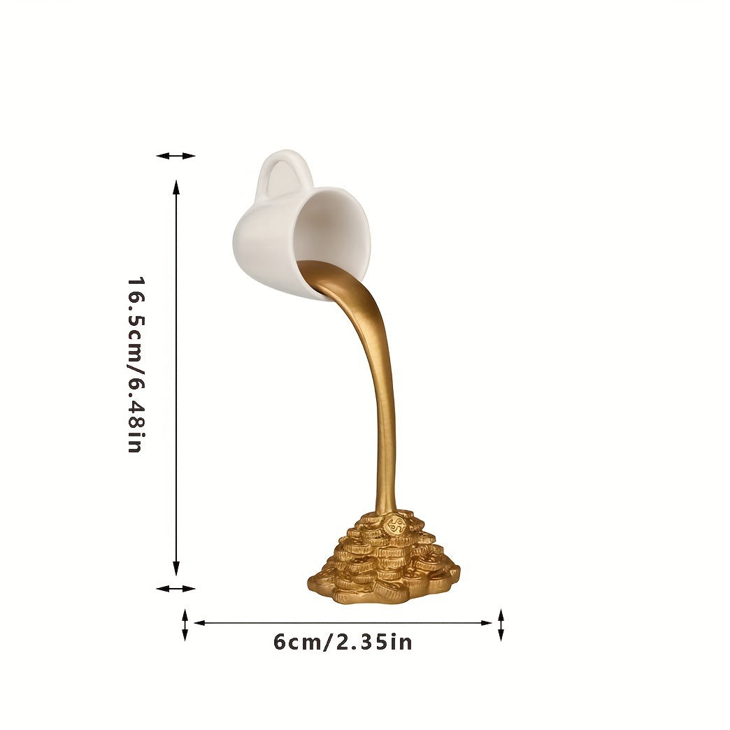 Floating Coffee Cup Ornament With Golden Coin Base
