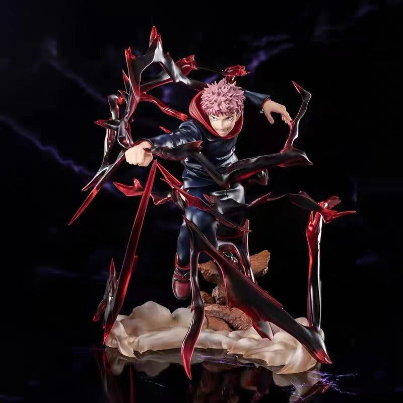 Anime Battle Statue With Immersive Crimson Spell Effects