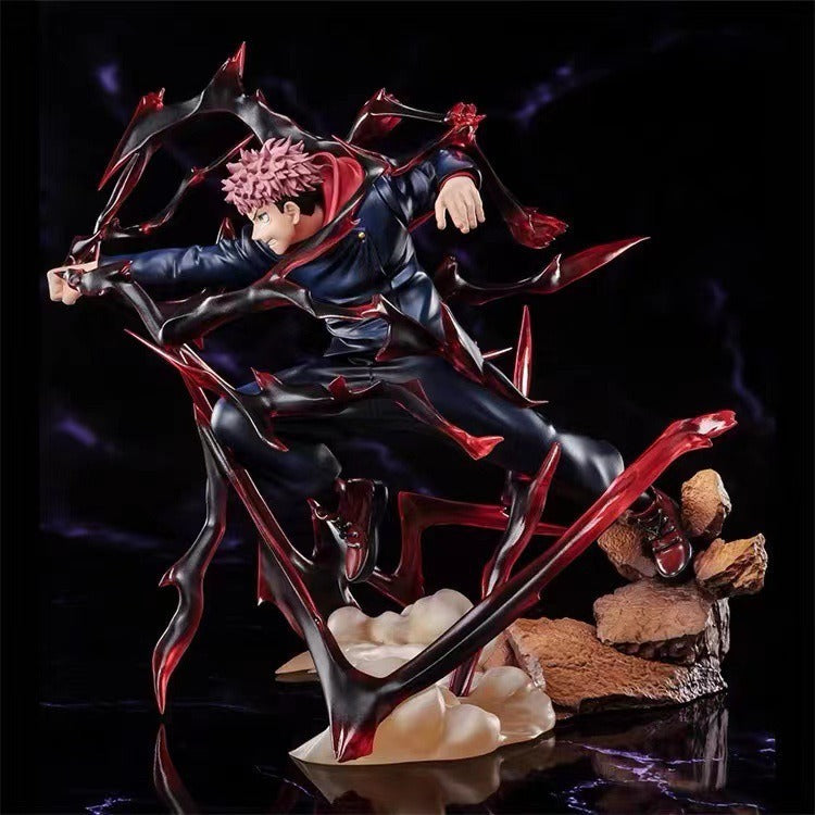 Anime Battle Statue With Immersive Crimson Spell Effects
