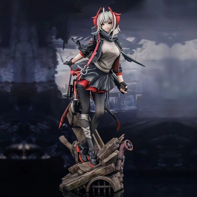 Anime Mercenary Statue With Dramatic Diorama Display