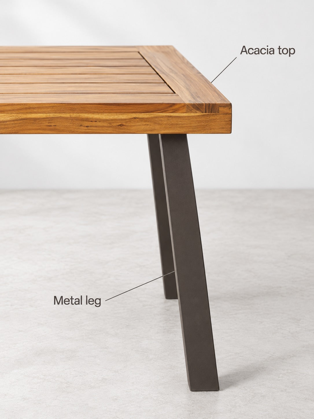 Rustic Acacia Wood Dining Table with Sturdy Metal Legs