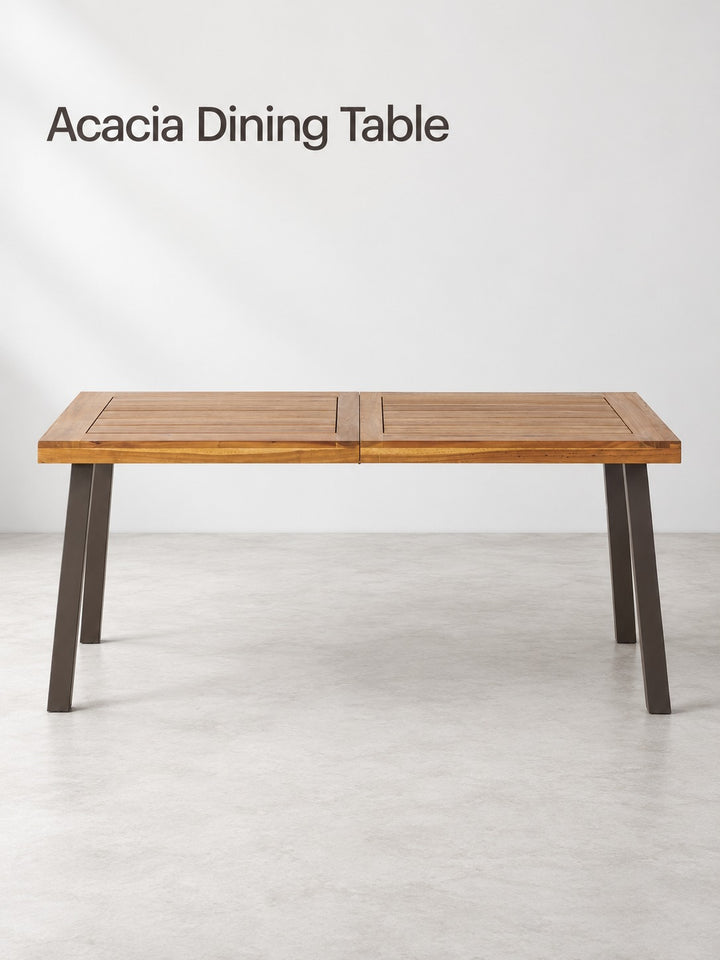 Rustic Acacia Wood Dining Table with Sturdy Metal Legs