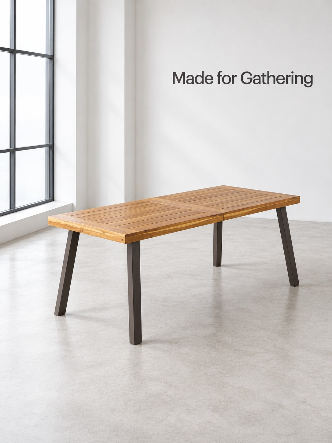 Rustic Acacia Wood Dining Table with Sturdy Metal Legs