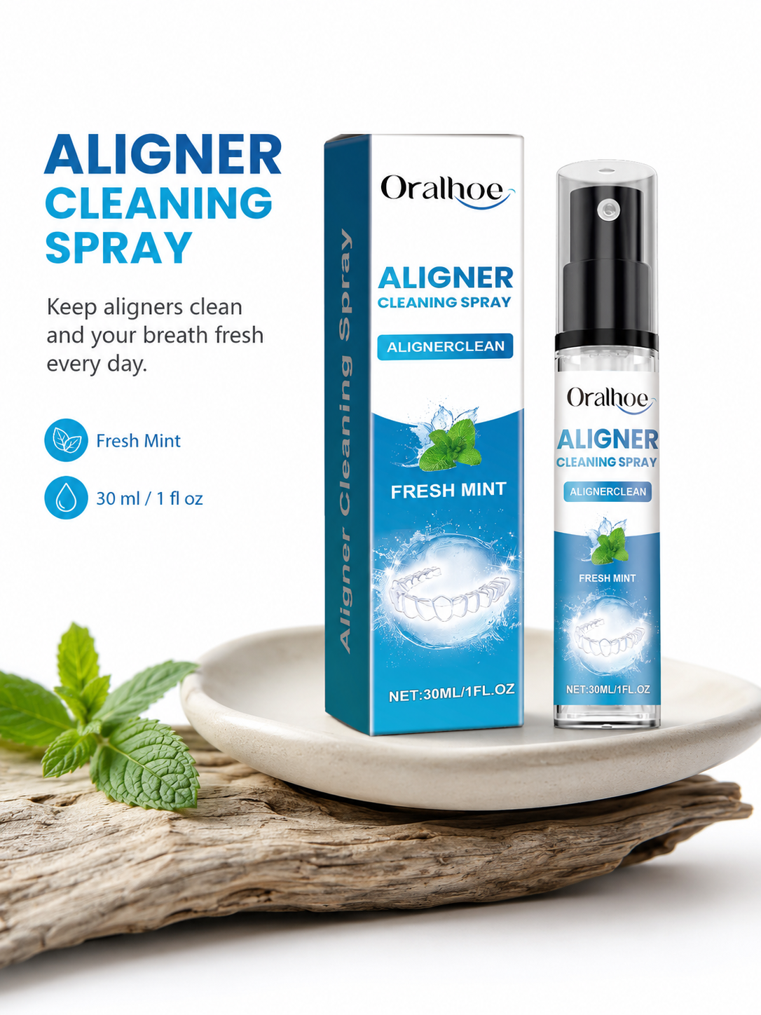 Denture & Aligner Cleaner Spray — Fresh Mint Stain Removal