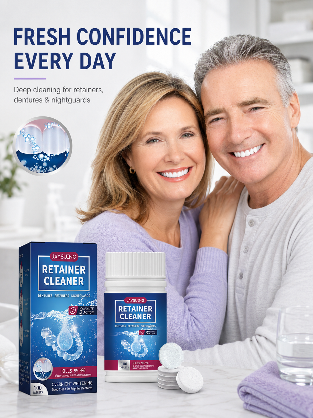 Denture Cleaning Tablets — 3-Min Deep Clean & 99.9%