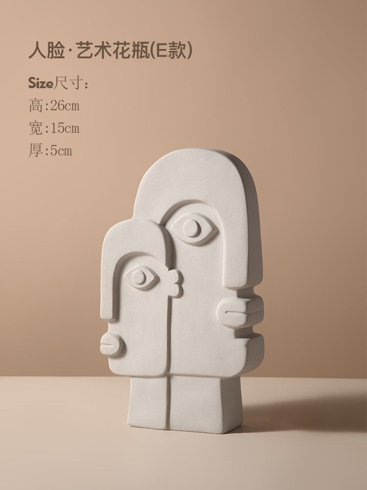 Abstract Face Ceramic Vase for Sculptural Flower Displays