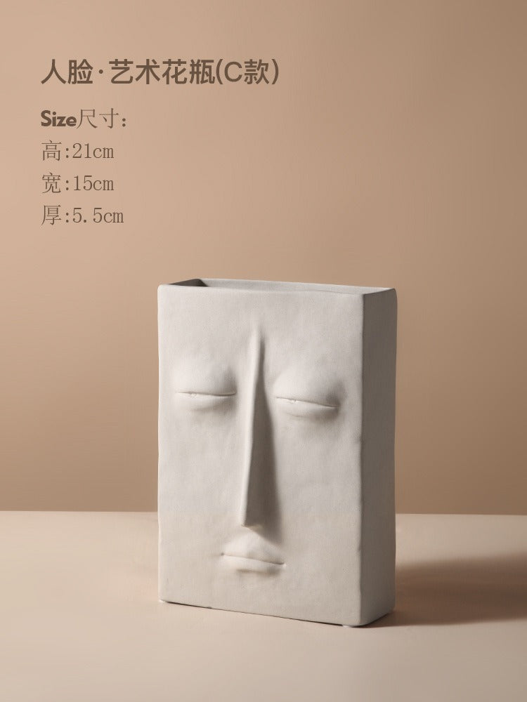 Abstract Face Ceramic Vase for Sculptural Flower Displays