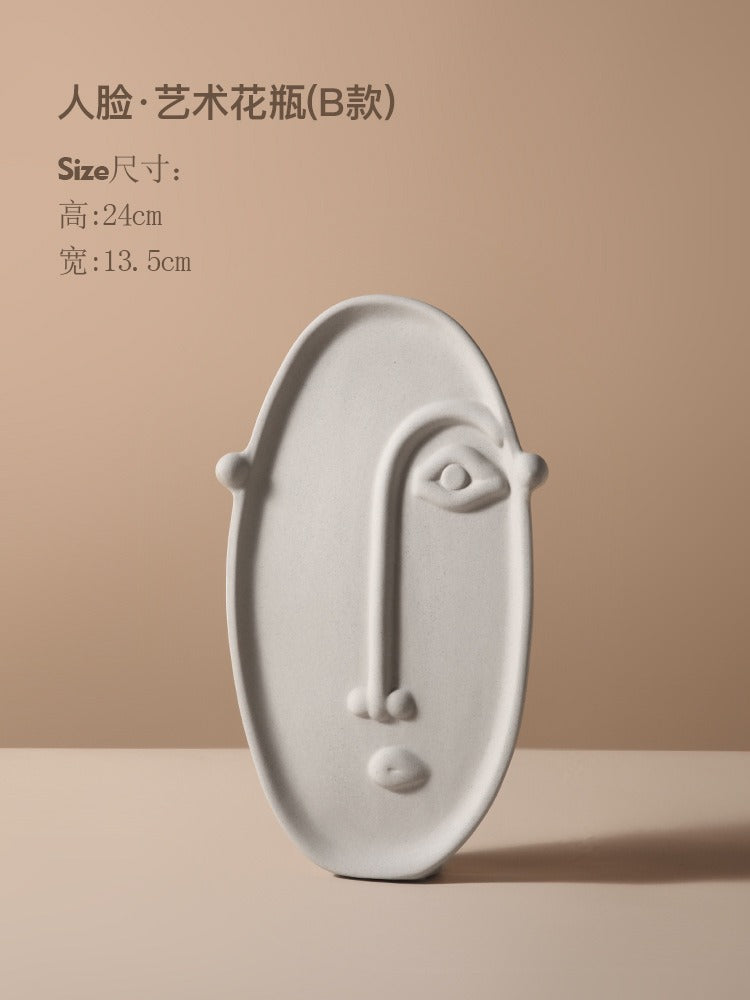 Abstract Face Ceramic Vase for Sculptural Flower Displays