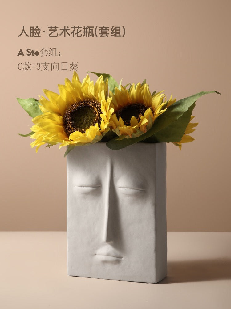 Abstract Face Ceramic Vase for Sculptural Flower Displays