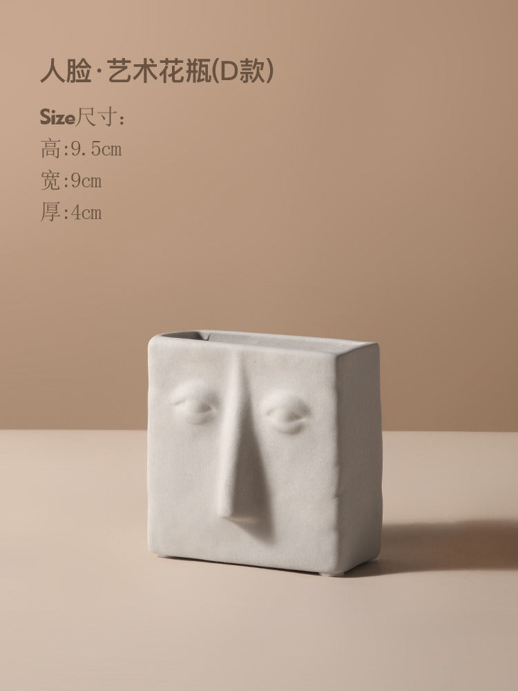 Abstract Face Ceramic Vase for Sculptural Flower Displays