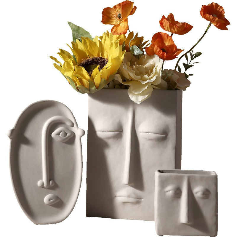 Abstract Face Ceramic Vase for Sculptural Flower Displays