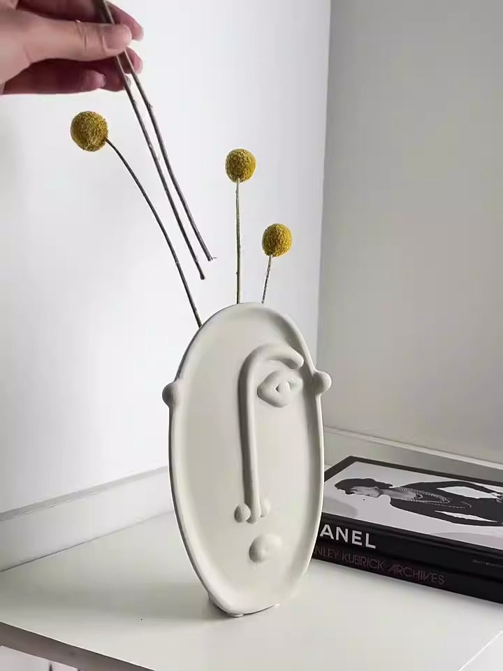Abstract Face Ceramic Vase for Sculptural Flower Displays