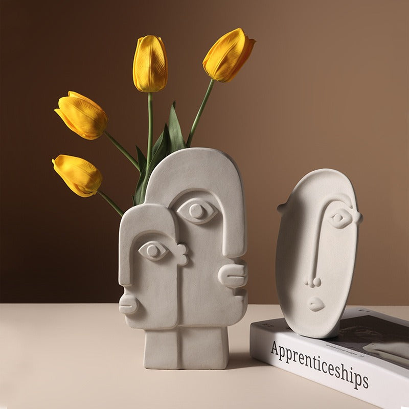 Abstract Face Ceramic Vase for Sculptural Flower Displays