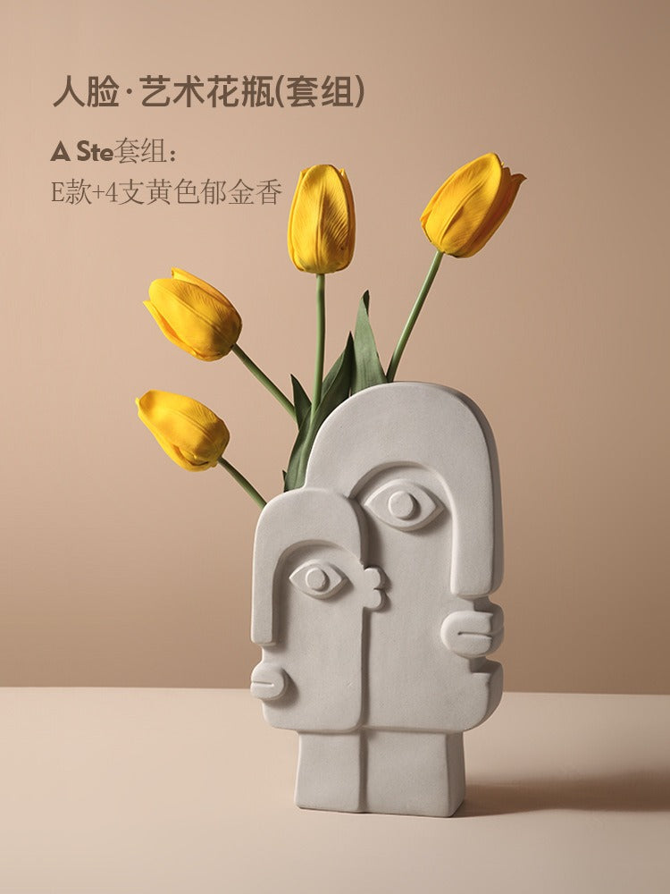 Abstract Face Ceramic Vase for Sculptural Flower Displays