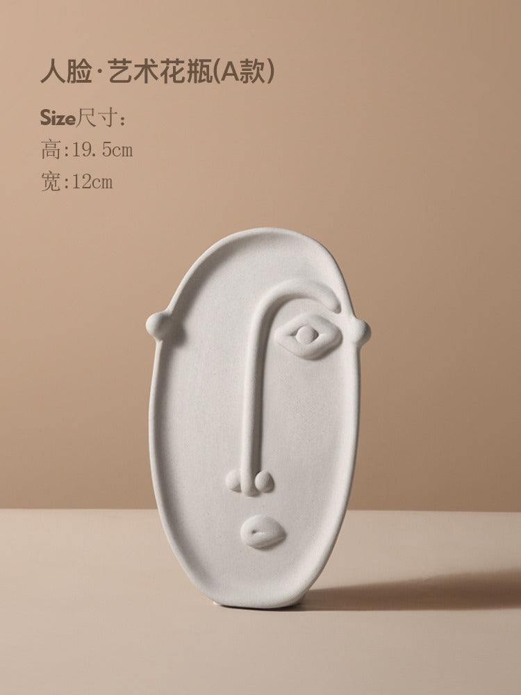 Abstract Face Ceramic Vase for Sculptural Flower Displays