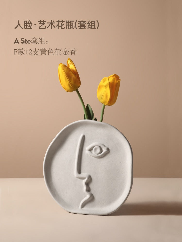 Abstract Face Ceramic Vase for Sculptural Flower Displays