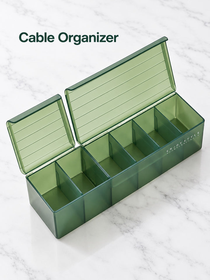 Desktop Cable Organizer Box with Adjustable Compartments