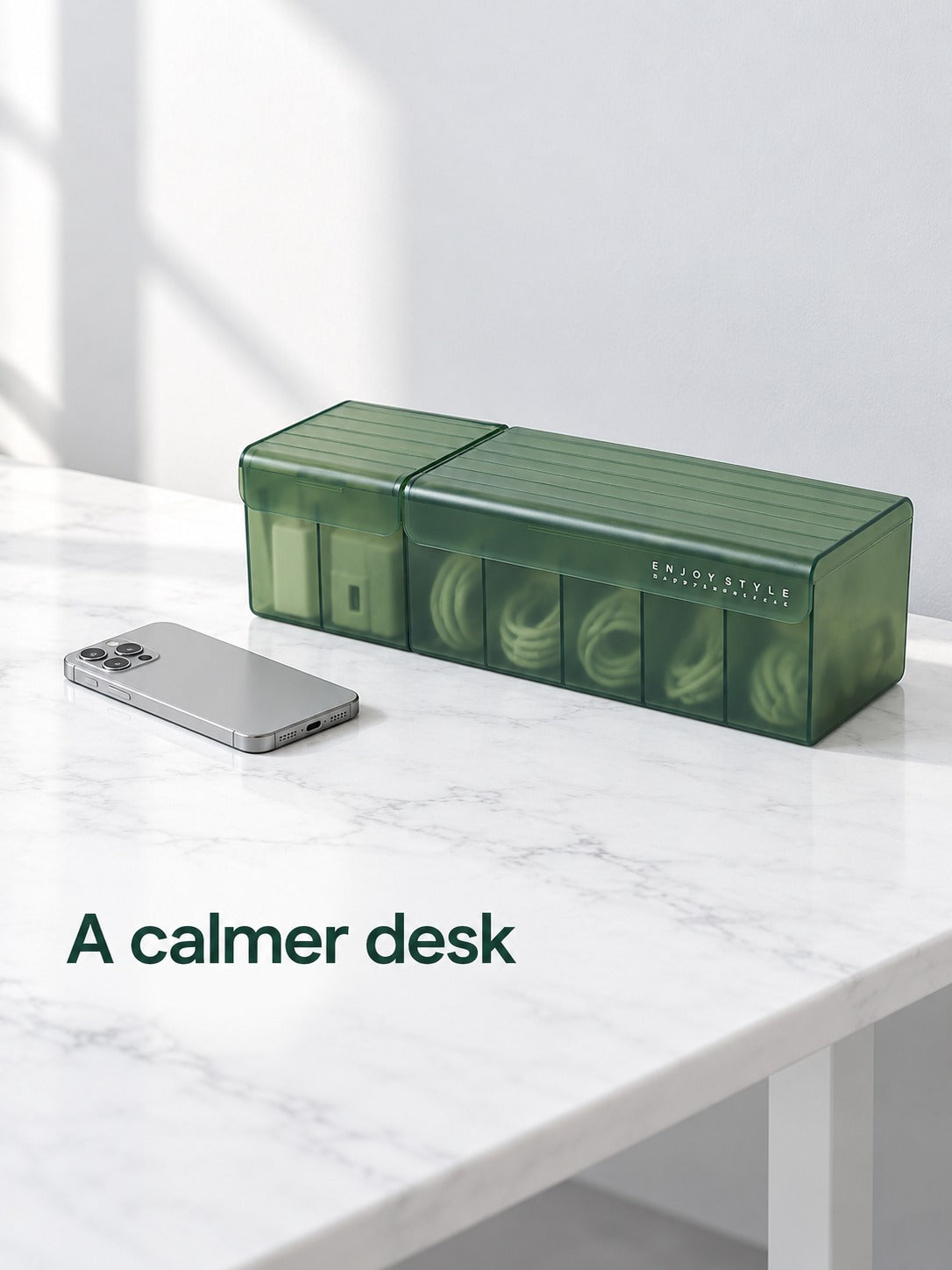 Desktop Cable Organizer Box with Adjustable Compartments