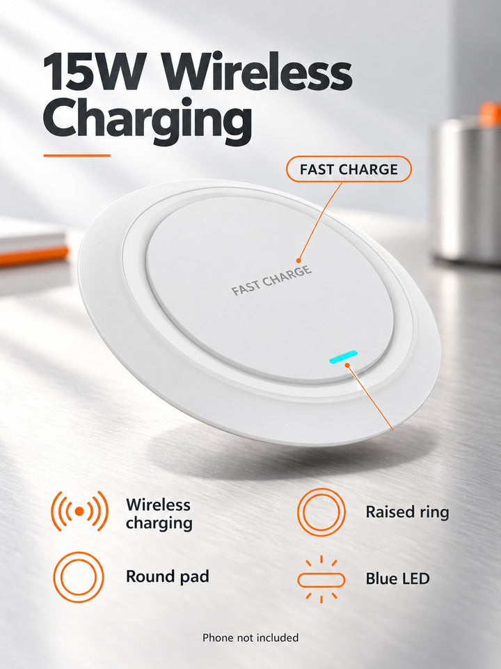 Wireless Charger Pad 15W Fast Charge for Desk