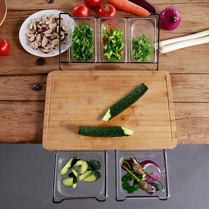 Bamboo Cutting Board with Detachable Prep Pans & Lids