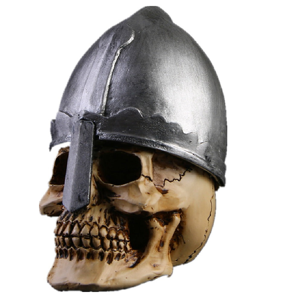 Gothic Skull Sculpture With Medieval Helmet Home Decor