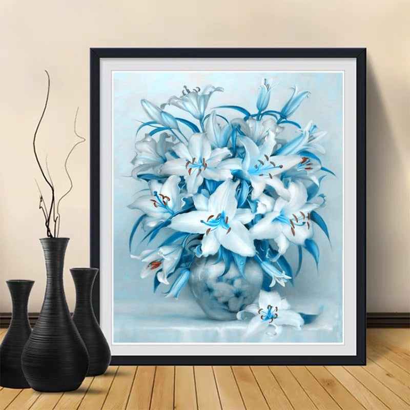 Diamond Painting Flower Kit for Blue Botanical Wall Art