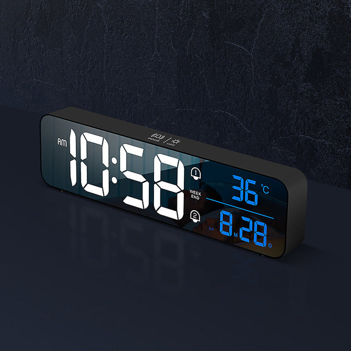 Rechargeable Digital Alarm Clock with Mirror Display