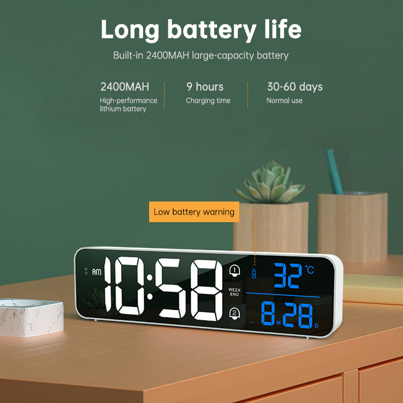 Rechargeable Digital Alarm Clock with Mirror Display