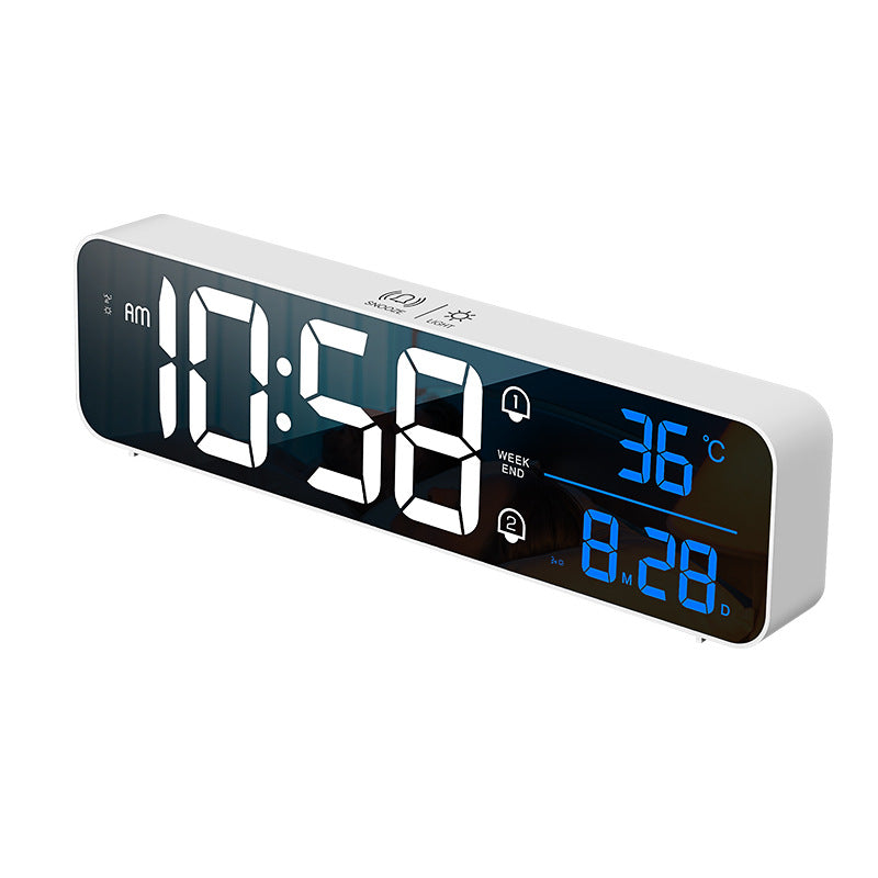 Rechargeable Digital Alarm Clock with Mirror Display