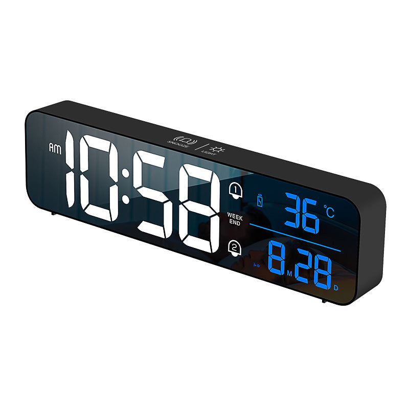 Rechargeable Digital Alarm Clock with Mirror Display