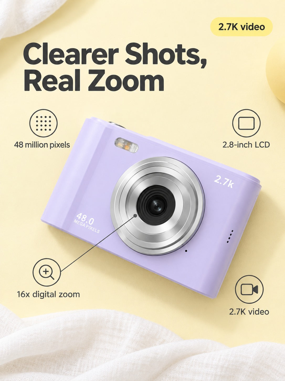 Digital Camera for Kids 48MP With 2.8 Inch LCD Screen