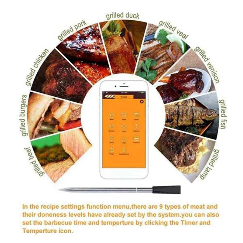 Wireless Meat Thermometer with Bluetooth App Alerts