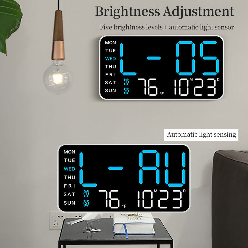 Digital Wall Clock with Time, Temp, Date & Weekday