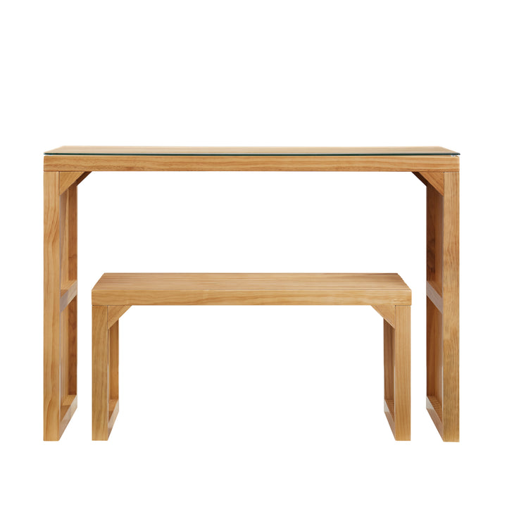 Pine Console Table and Bench Set for Entryway Storage