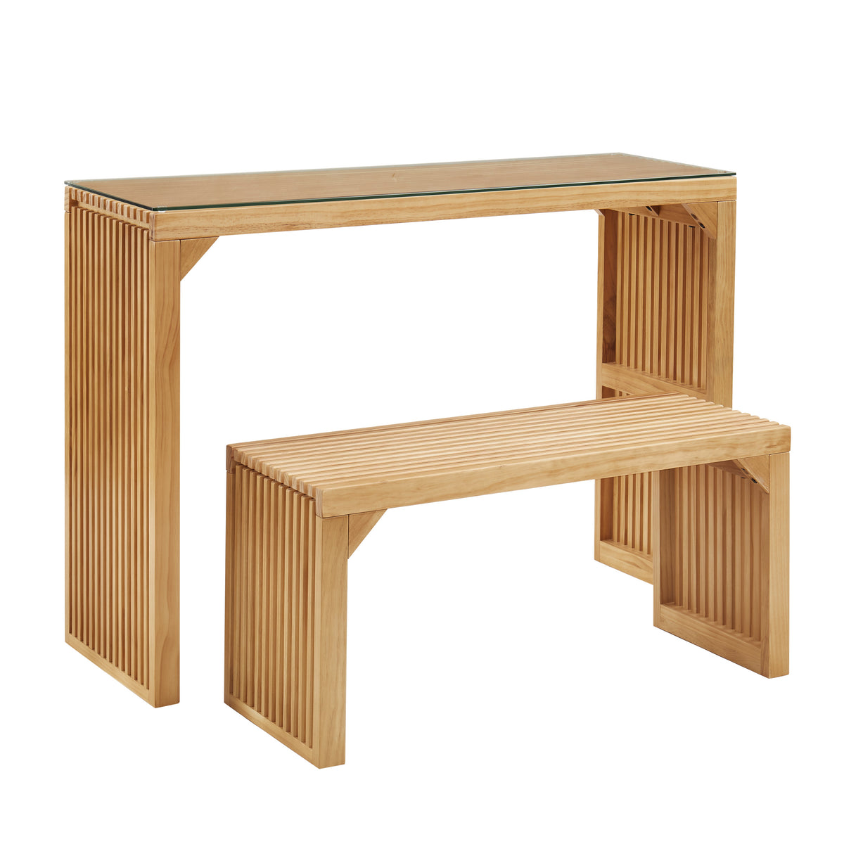 Pine Console Table and Bench Set for Entryway Storage