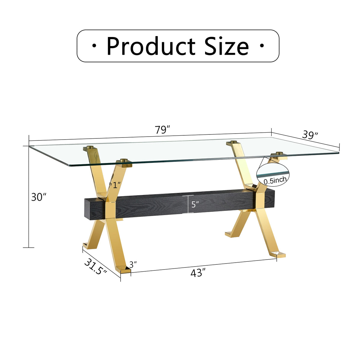 Modern Glass Dining Table with Gold X-Base for Large Rooms
