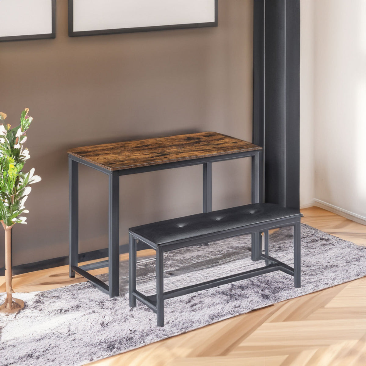Industrial Dining Table Set with Tuck-Under Benches